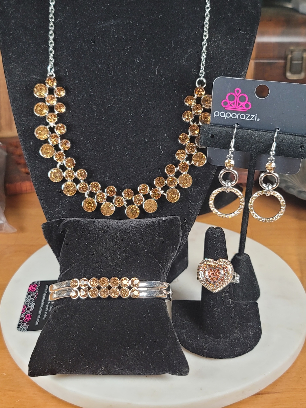 paparazzi Champagne Rhinestone Jewelry Set